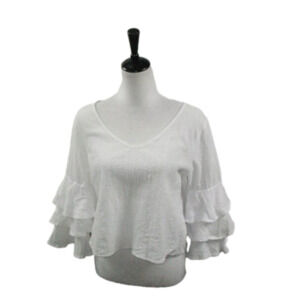Hippie Laundry White Ruffled Sleeve Cropped Blouse Size Large
